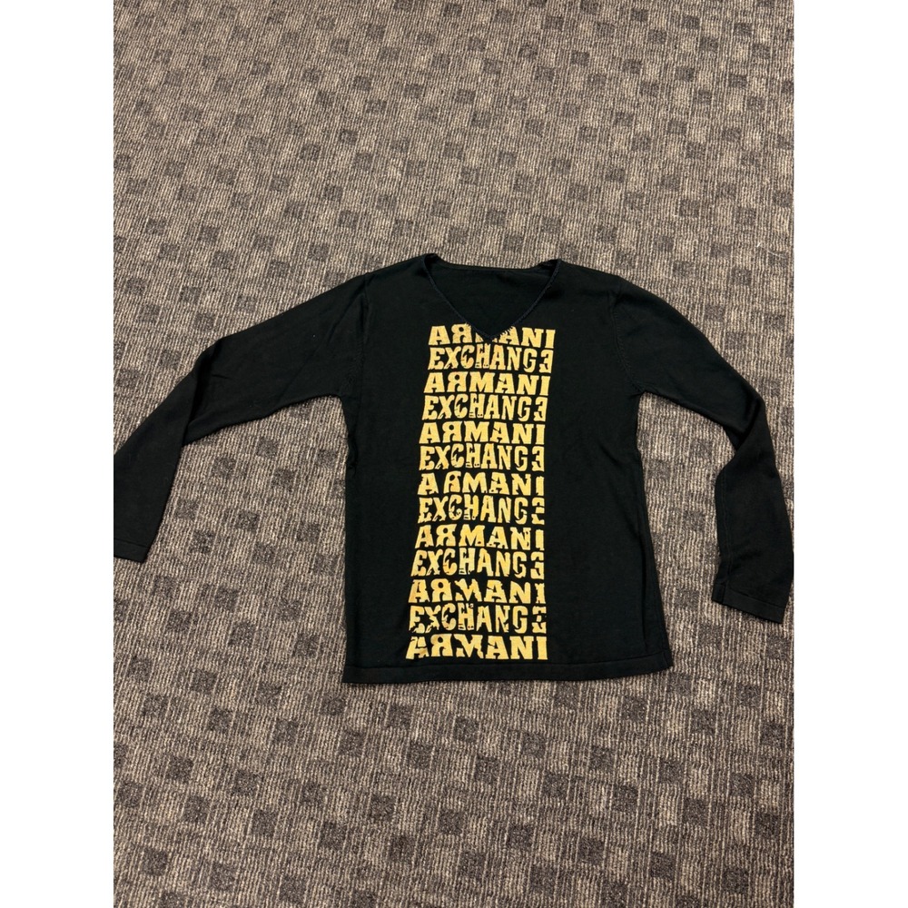 Armani Exchange Black Long Sleeve V Neck T Shirt Graphic Print Women's Sz Medium